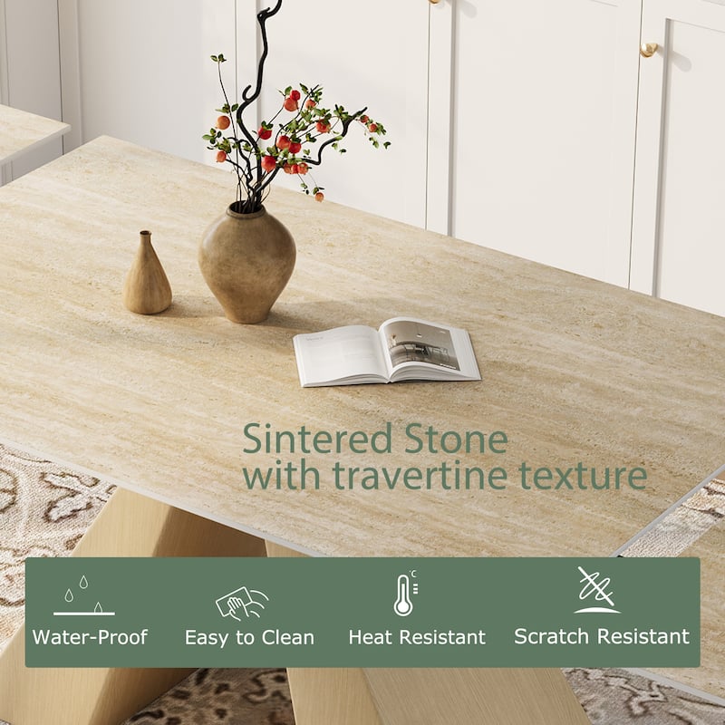 63 - 94" Extendable Modern Sintered Stone Dining Table for 4-10, Table top with Black Carbon Pedestal