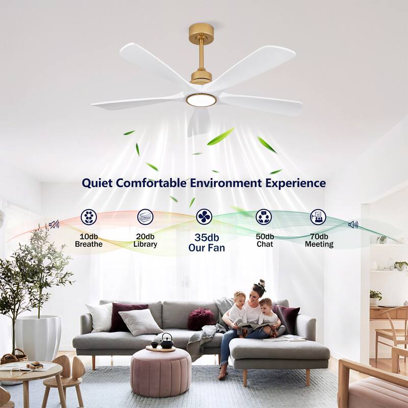 52 Inch Indoor Ceiling Fans With Lights and Remote Control, Dimmable LED, 5 Solid Wood Blades,Reversible DC Motor