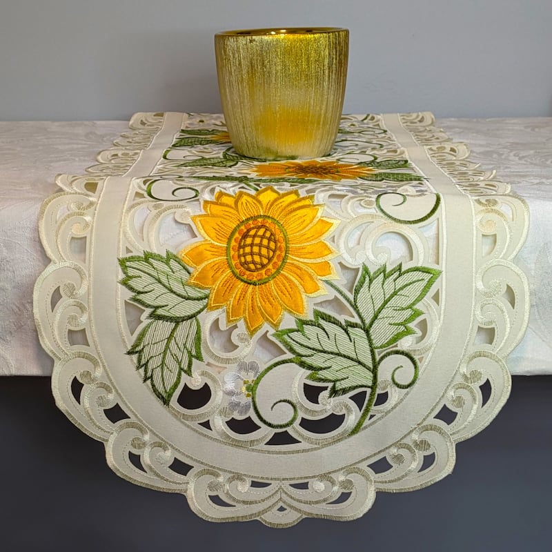 Sunflower Embroidered Cutwork Round Placemat, 12"
