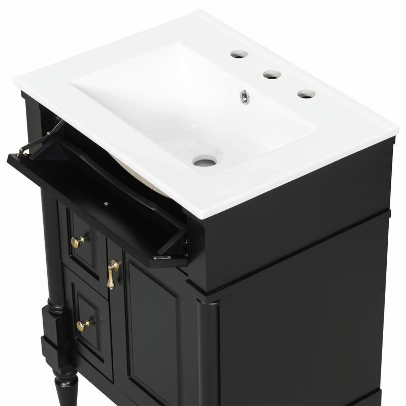 36" Bathroom Vanity with Sink, Freestanding Bathroom Cabinet with Ceramic Basin, Flip Drawer