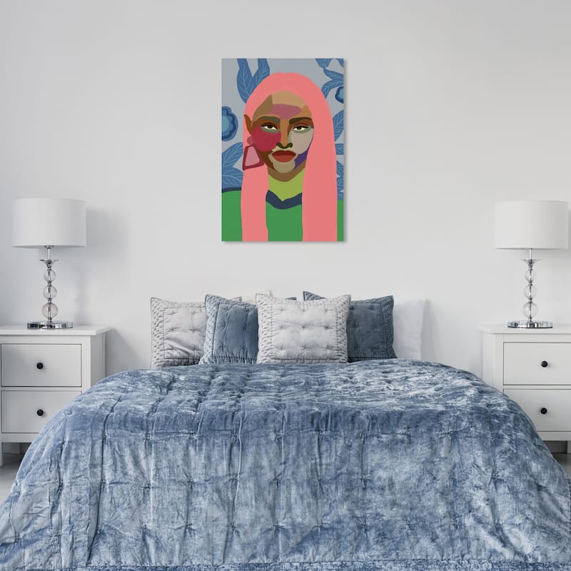 Wynwood Studio Canvas People and Portraits Pink Hair Girl Pink and Modern & Contemporary Wall Art Canvas Print - 36 x 24