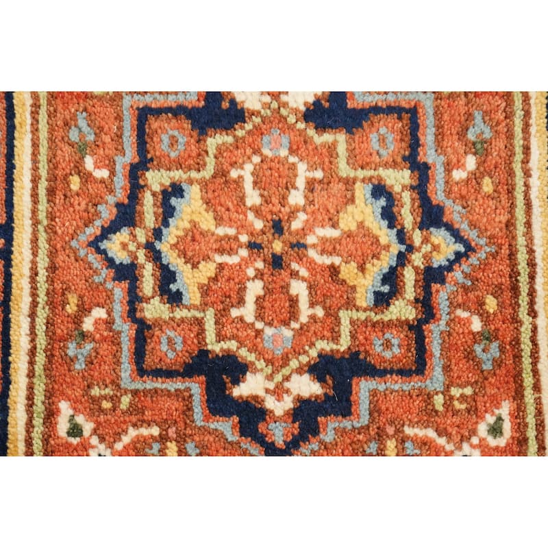 Hand Knotted Oriental 100% Wool Carpet Traditional Medallion Oranges & Rust Heriz (serapi) Area Rug - 3' 0'' X 2' 0''
