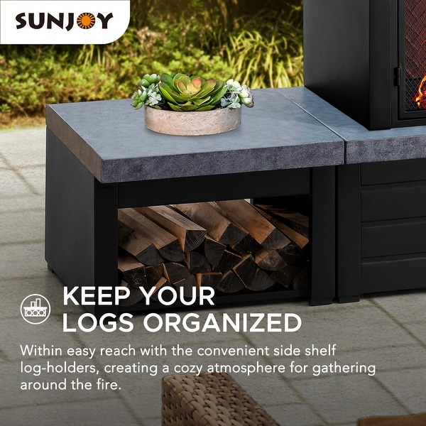 Outdoor Fireplace, Patio Wood Burning Steel Fireplace with Chimney