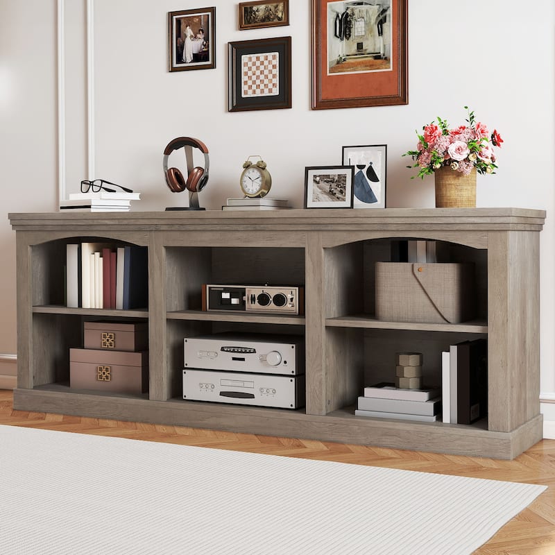 Moasis 70"W Farmhouse TV Stand for 75/80" TV, Entertainment Center - Gray Wood - 70"