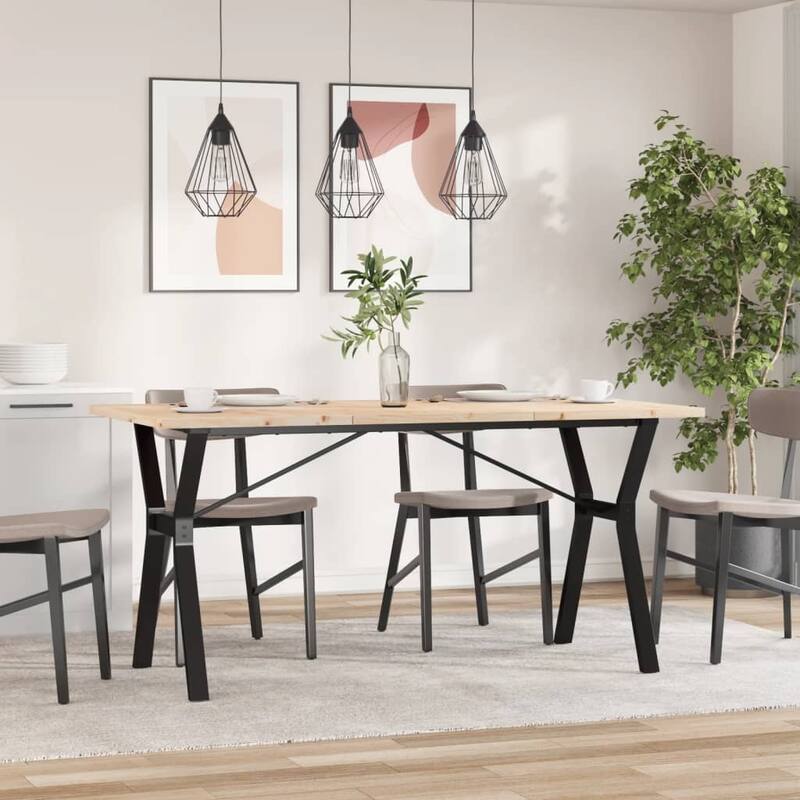 vidaXL Dining Table O-Frame Side Accent Coffee Table Solid Wood Pine and Steel