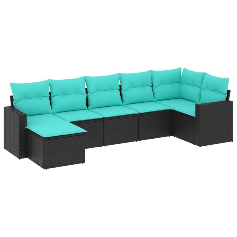 vidaXL 7/8 Piece Patio Sofa Set with Cushions Black Poly Rattan - 24.4" x 24.4" x 27.2"