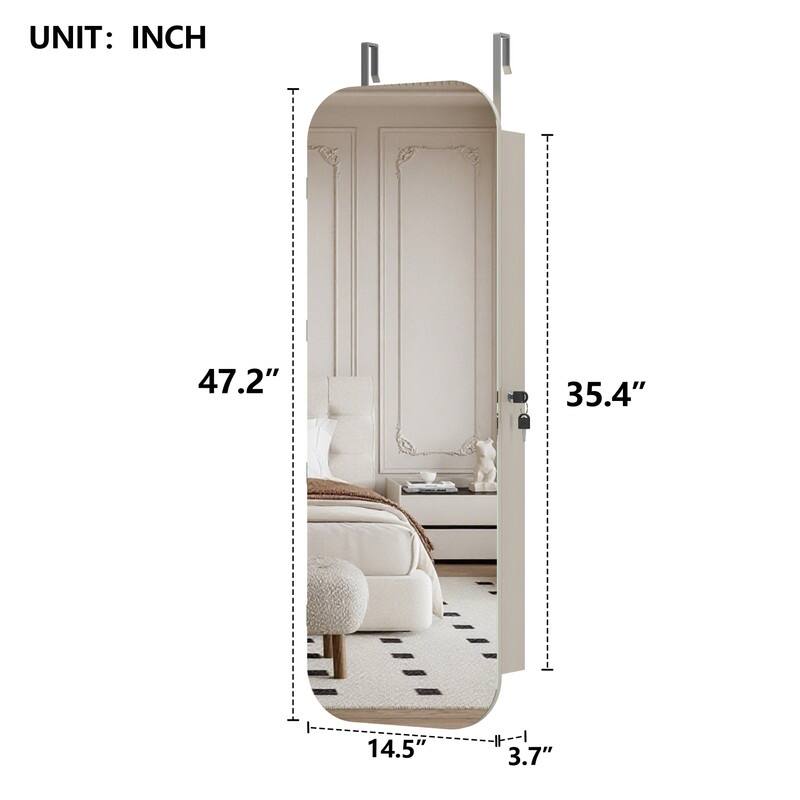 Door or Wall Mounted Jewelry Armoires Organizer with Full Length Mirror