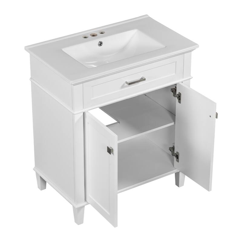 30-inch Bathroom Vanity With Ceramic Basin, Soft Close Door And Adjustable Shelves