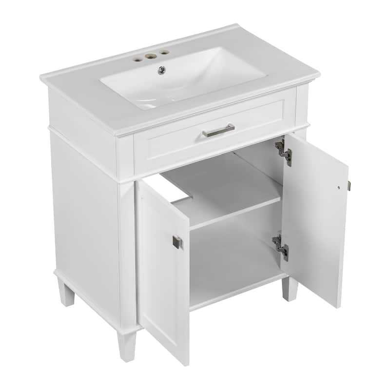 Roomfitters Modern 30" Bathroom Vanity with Ceramic Basin, Soft-Close Door and Adjustable Shelves