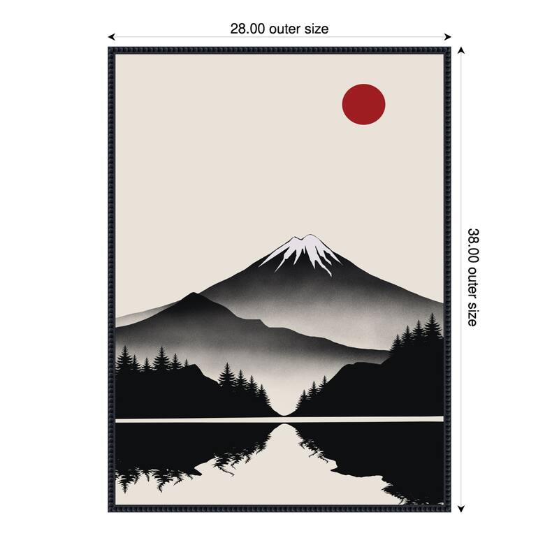 Japanese Mountain by Little Dean Framed Canvas Wall Art Print - Plastic - 28 x 38 in - Black