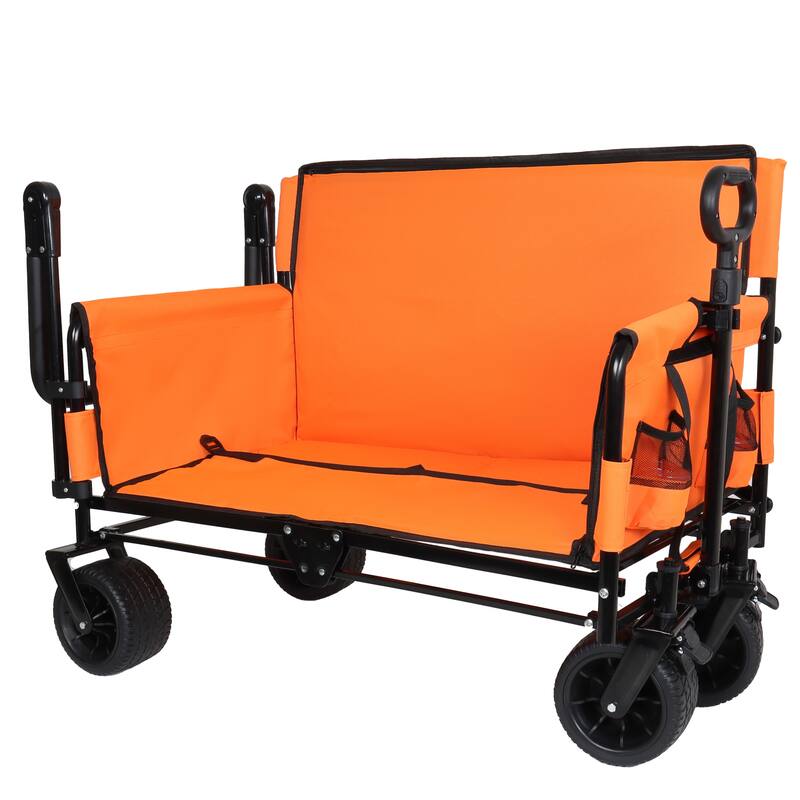 3-in-1 Folding Wagon Cart with Bench Seat & Canopy & Storage, 500lbs Heavy-Duty, 180L Capacity, All-Terrain Wagon