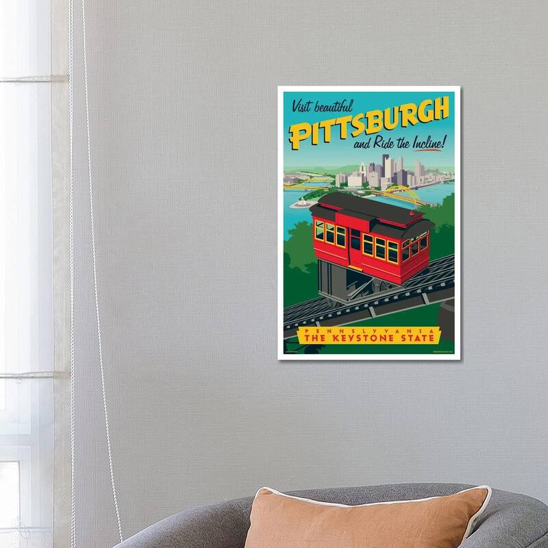 iCanvas "Pittsburgh Incline Travel Poster" by Jim Zahniser Canvas Print - 26x18x1.5