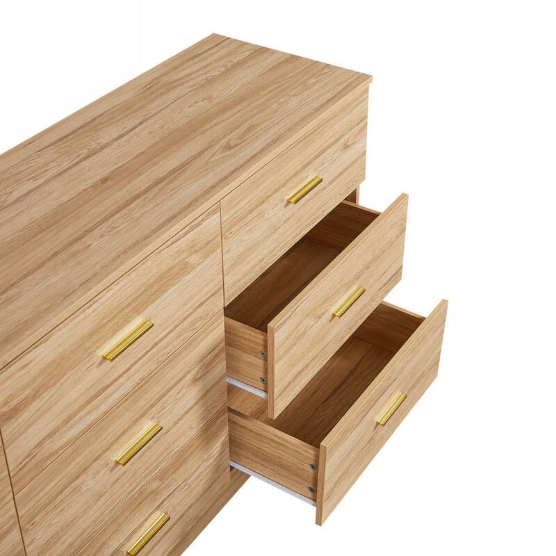 Modern Natural 9-Drawer Horizontal Dresser, Storage Wide Chest of Drawers for Bedroom