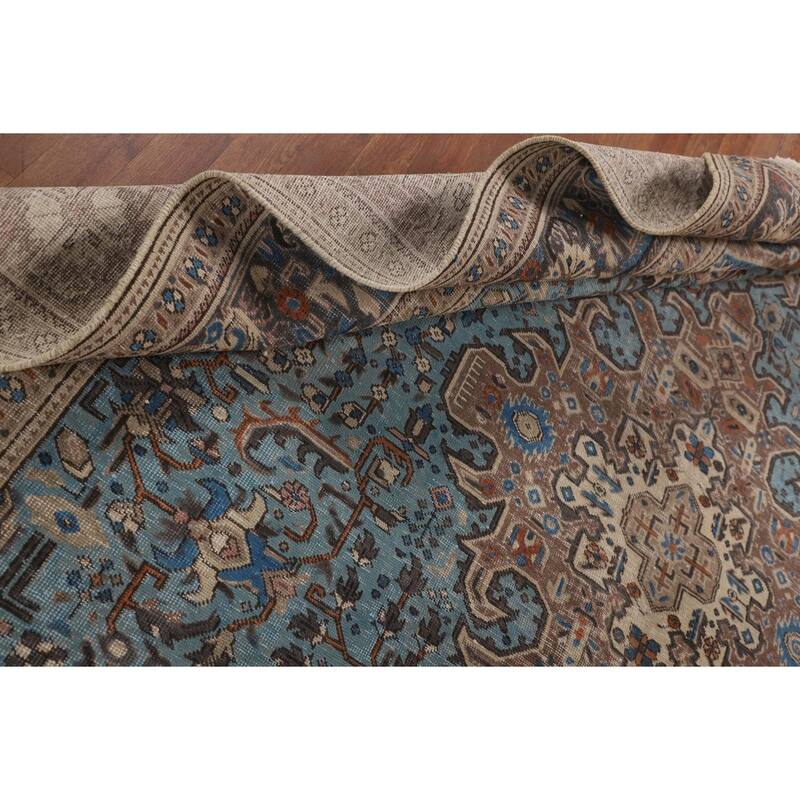 Light Blue Distressed Tabriz Persian Vintage Rug Handmade Wool Carpet - 9'7" x 12'3"