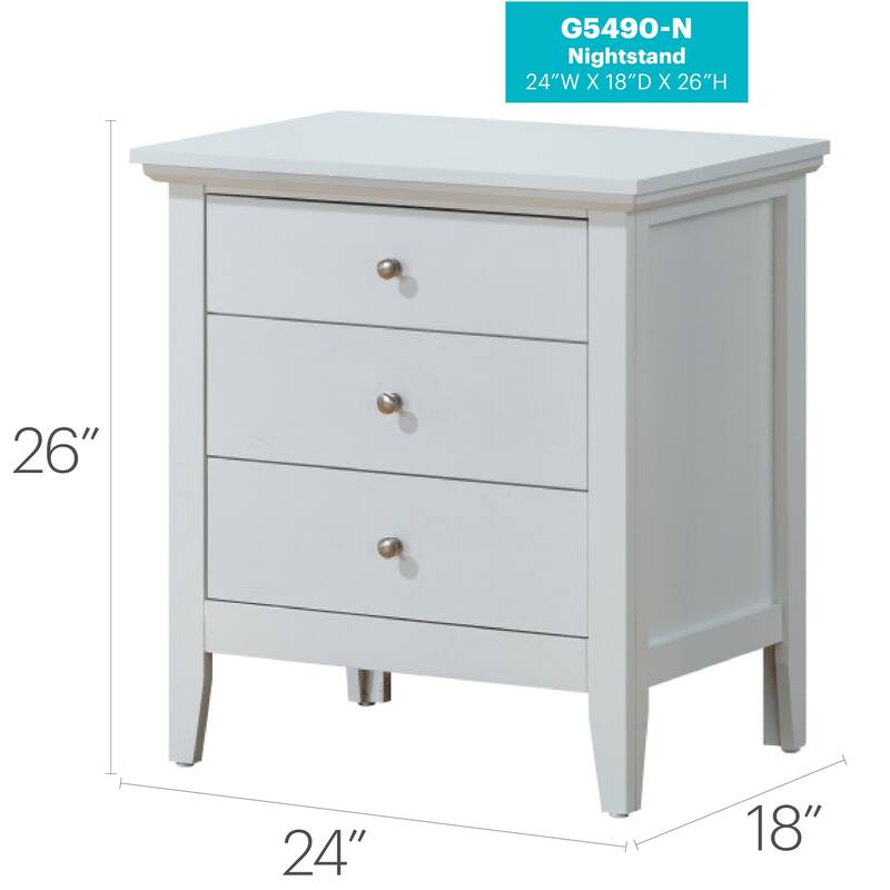 White Nightstand 26x24x18 with Three Spacious Drawers, Compact Bedside Table for Bedroom Storage and Bright Stylish Accent