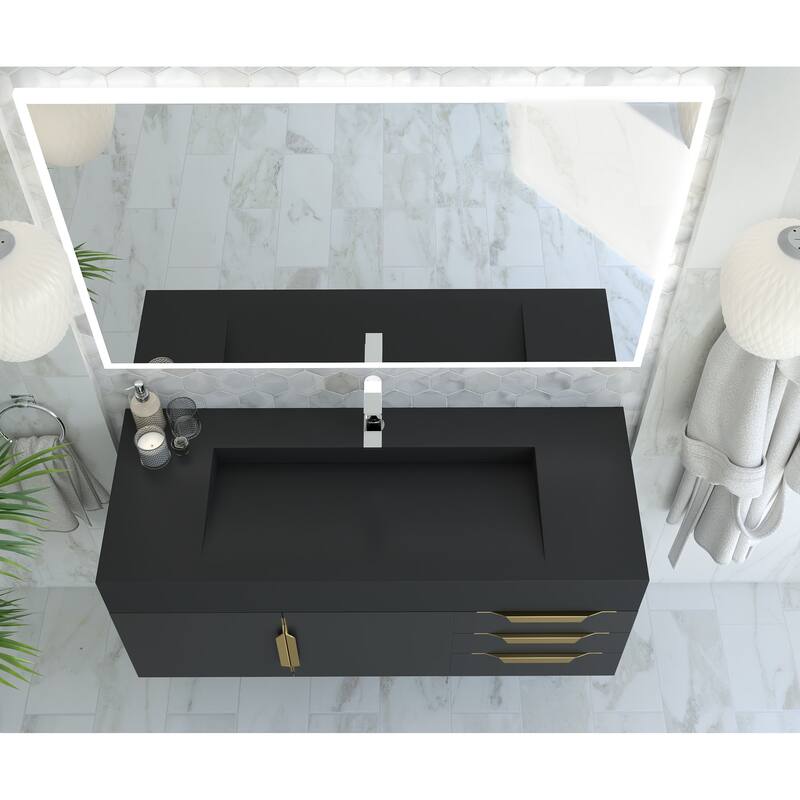 Nile 48" Wall Mounted Bathroom Vanity Set w/ Black Top