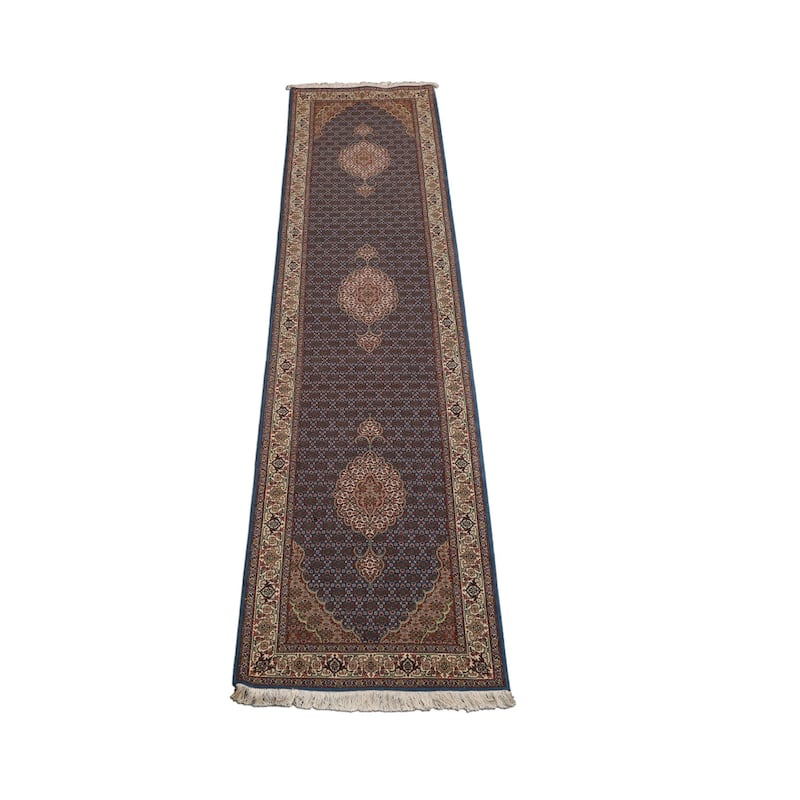 2'8''x11'7'' Runner Hand Knotted Wool Blue Traditional 300 KPSI Rug - 2' 8'' x 11' 7''