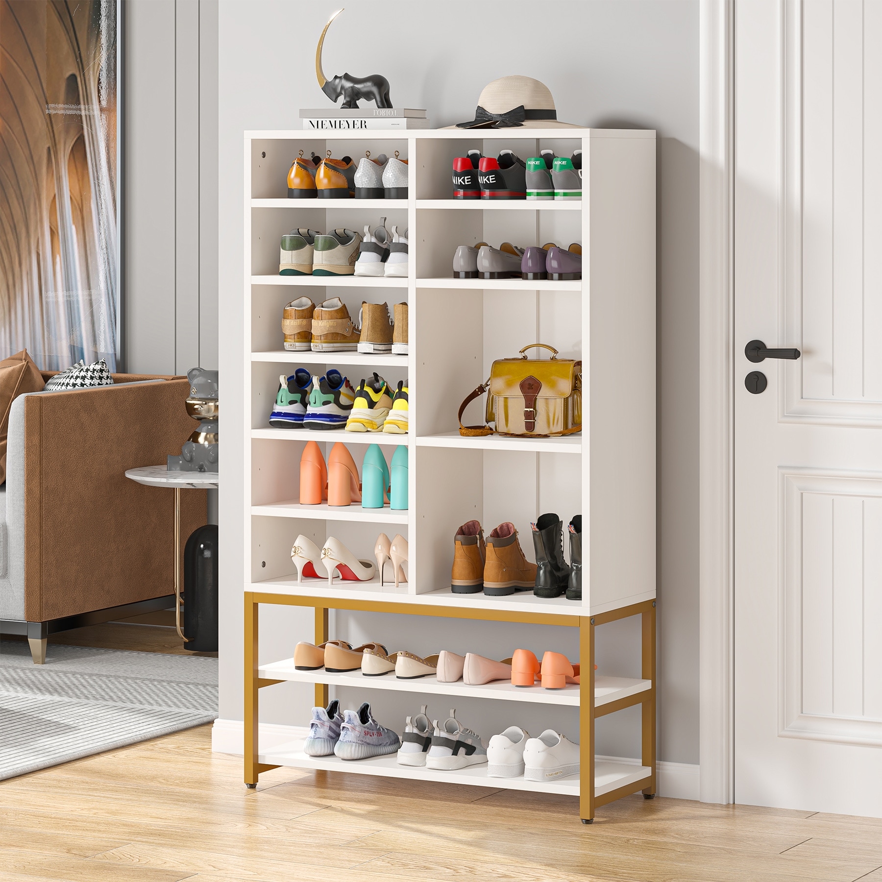  Modern Shoe Cabinet with Hidden Shoe Rack,Entryway Cabinet  Large Capacity Shoe Storage Organizer,Creative Closet Shoe Cubby Decorative  Furniture-White 100x17x116cm(39x7x46inch) (z5hrt-003) : Home & Kitchen