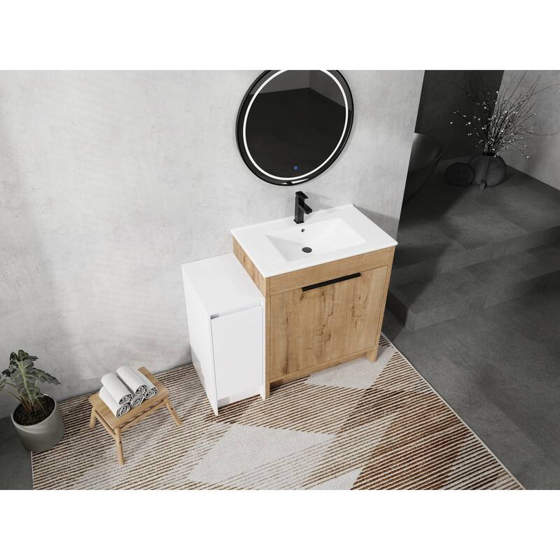 72" Freestanding Bathroom Vanity Set with Adjustable Storage Cabinets, Black Ceramic Sink