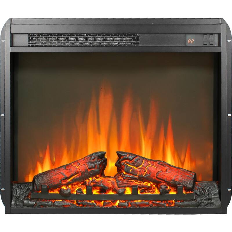 24-Inch Electric Fireplace Insert, Ultra-Thin Design, Log Set, 1400W Heat, Realistic Flame & Remote Control with Timer - Black