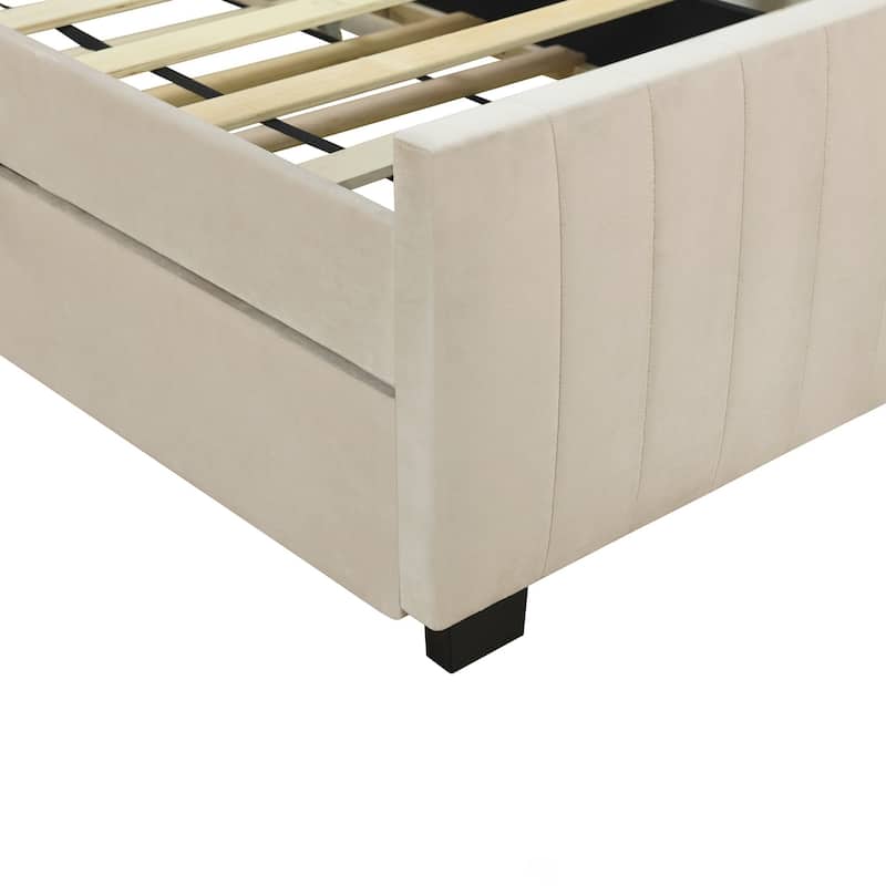 Twin Size Velvet Upholstered Platform Bed with Twin Size Trundle