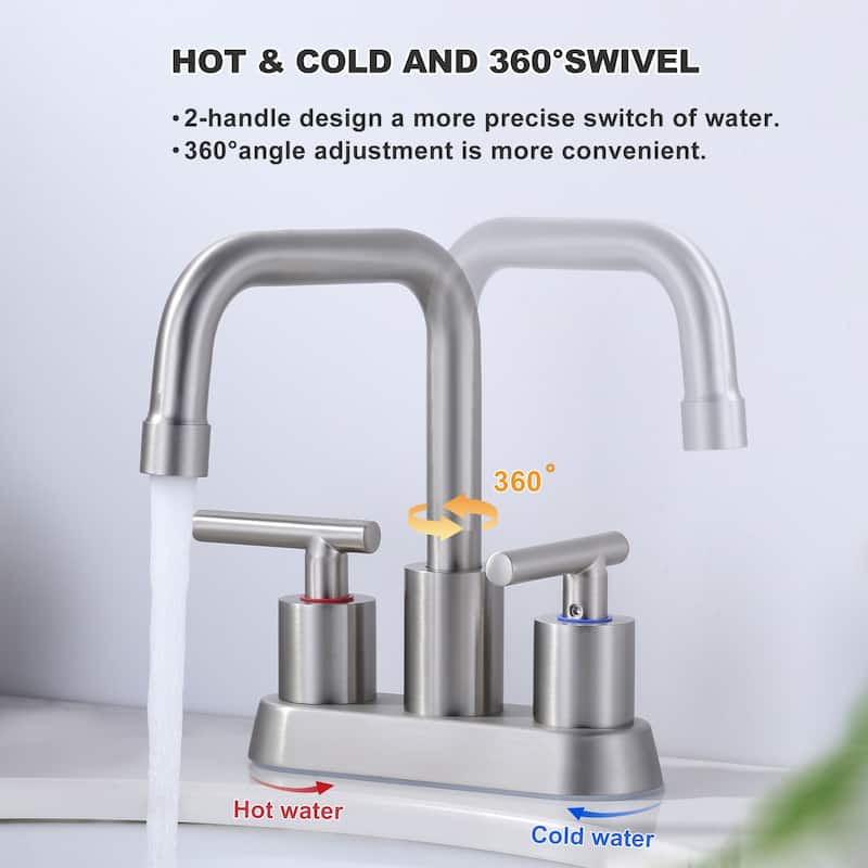 WOWOW 4 in. Centerset Double Handle Bathroom Faucet with Drain Kit