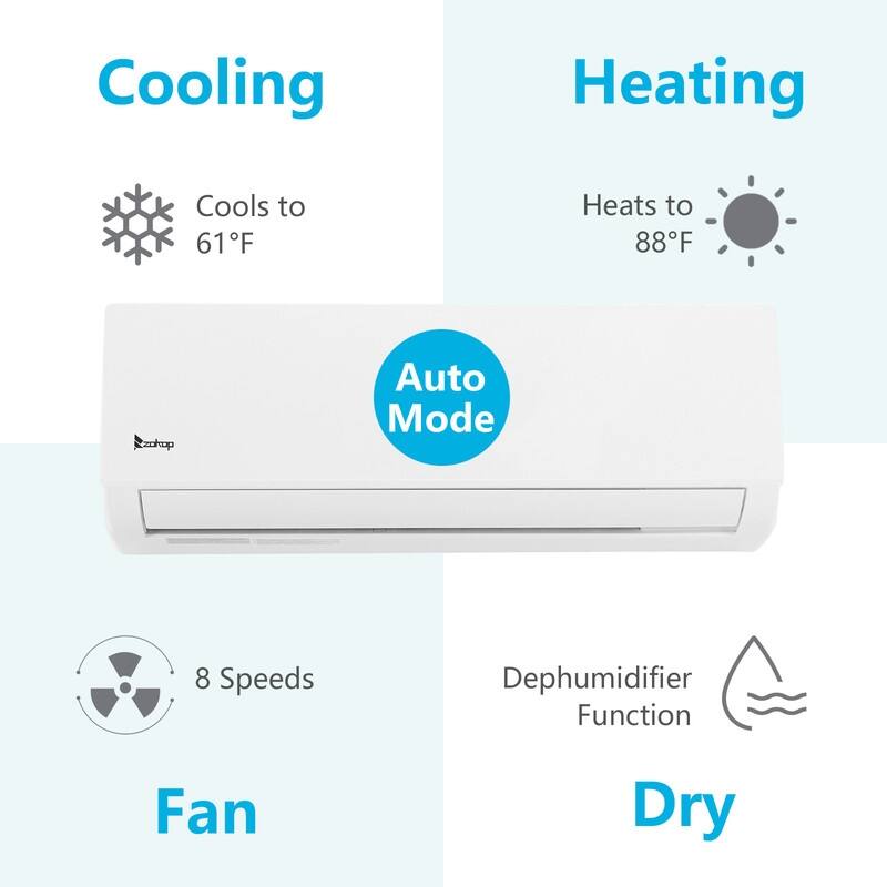 ZOKOP 12000 BTU 230V Mini Split Air Conditioner with Heater and Remote