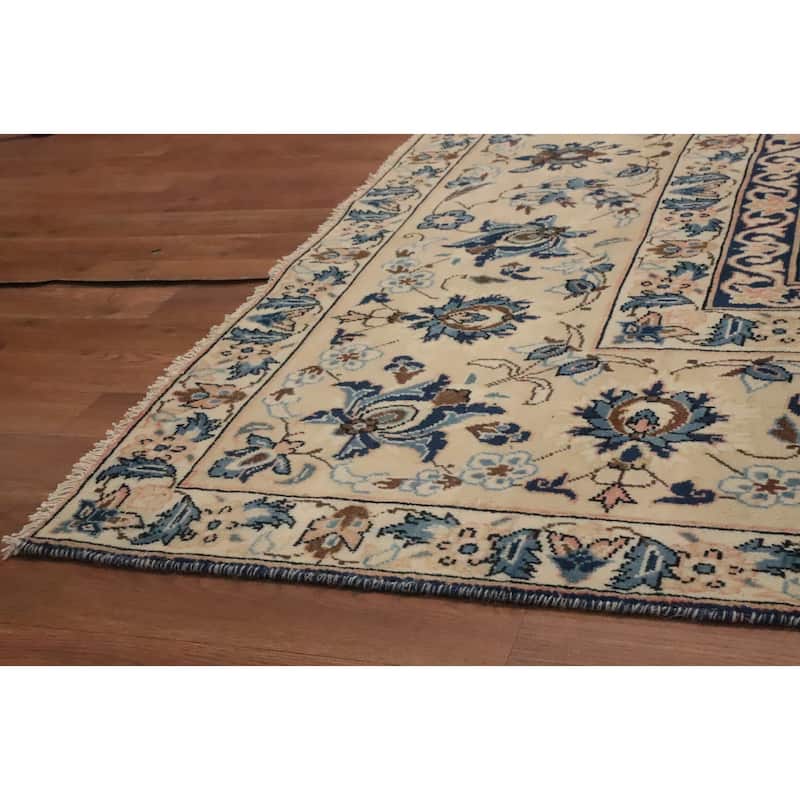 Hand Knotted Oriental 100% Wool Carpet Traditional All-Over Navy Blue & Blues Kashan Area Rug - 12' 6'' X 9' 3''