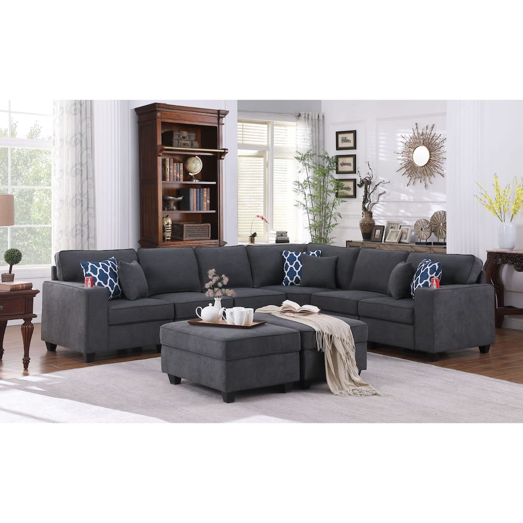8 Piece L-Shape Sectional Sofa with 2 Ottomans in Stone Gray