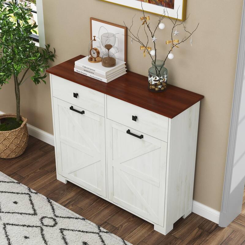 Farmhouse Double Tilt Out Trash Cabinet with Drawer for Kitchen Laundry