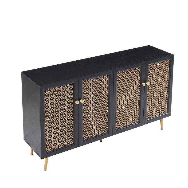 61.7''W Four Door Wood Buffets and Sideboards Storage Cabinet with LED Light