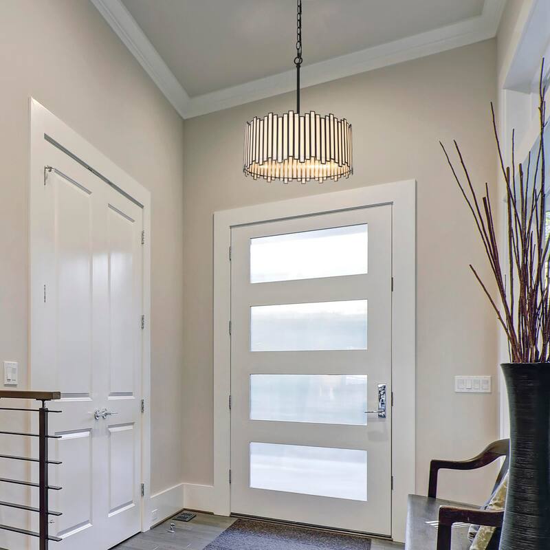 Tifany Modern Black 4-Light Drum Colored Glass Chandelier for Dining Room