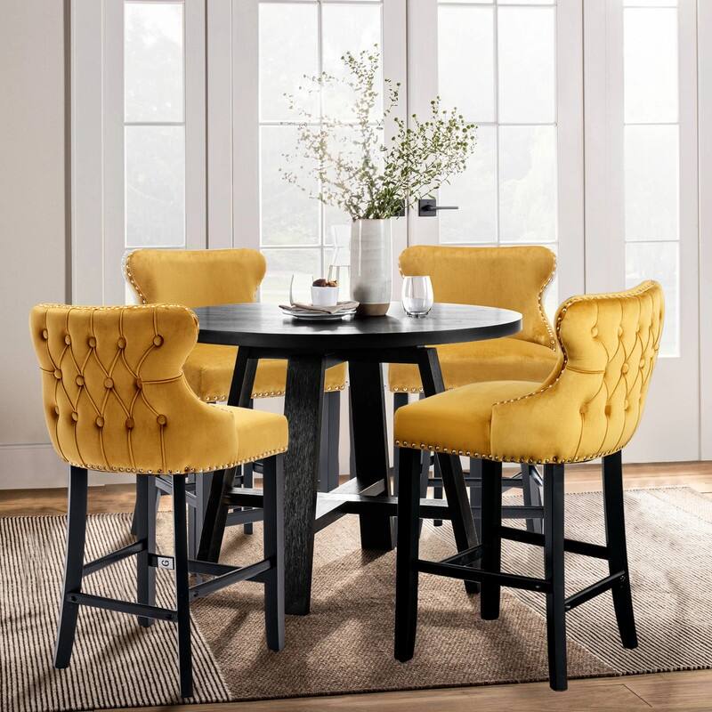 Button Tufted Velvet Wing Back Barstools Set of 6