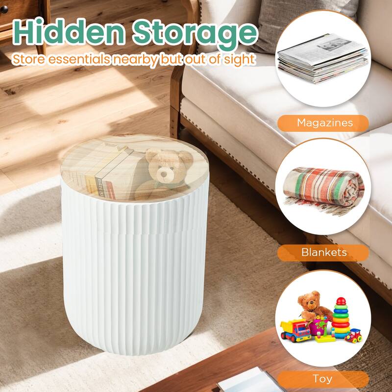 EROMMY Outdoor Side Table with Storage, Round Accent Table for Indoor and Outdoor Use, Rustic Side Table with Storage