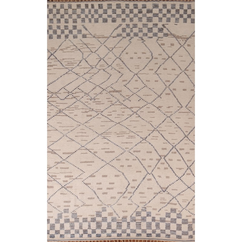 Trellis Ivory Moroccan Area Rug Handmade Wool Carpet - 5'11"x 10'3"