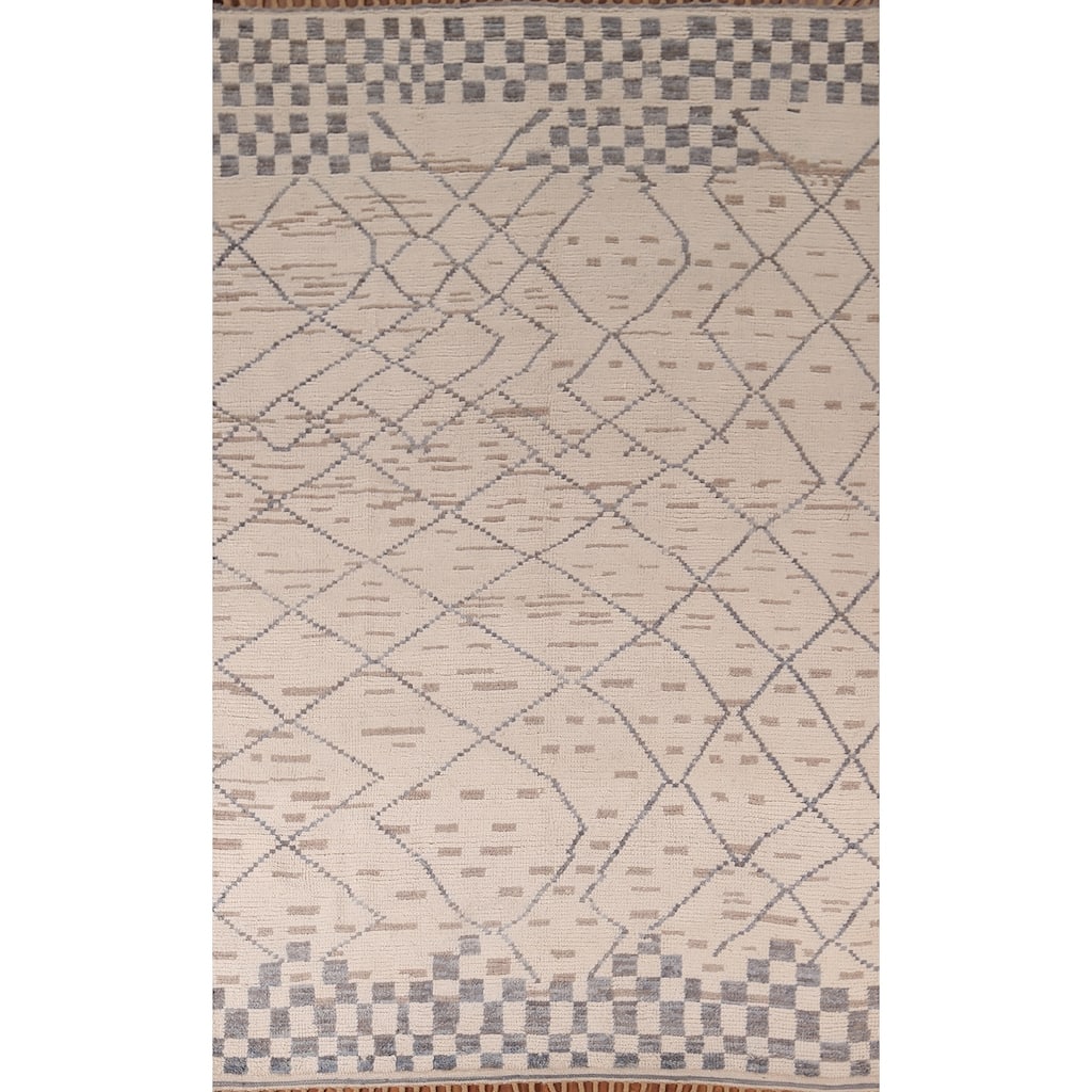 Trellis Ivory Moroccan Area Rug Handmade Wool Carpet - 5'11"x 10'3"