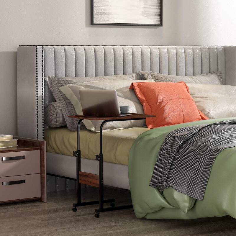 3 Tiers Adjustable C-Shaped Side Table with Rolling Wheels for Living Room or Bedroom