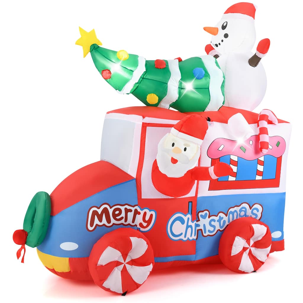 Gymax 6 ft Christmas Inflatable Santa on Car w/ Santa Clause Snowma