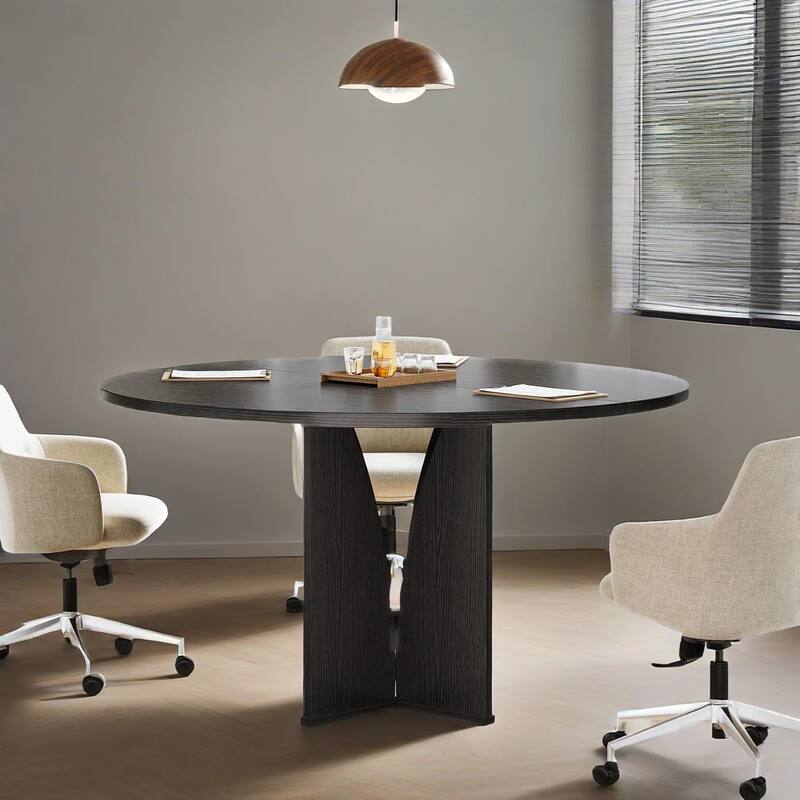 Wood Farmhouse Round Dining Table for 4 People with Sturdy Legs - 39.37 L x 39.37 W x 29.53 H in