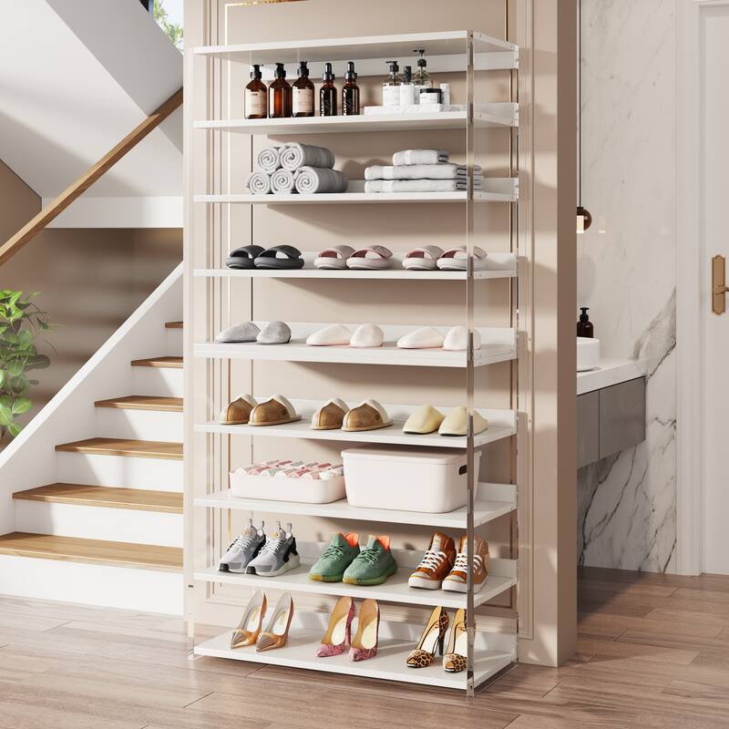 8-Tier Shoe Rack with Wood Shelves, Shoe Organizer Display Storage Shelf for Home, Space-Saving
