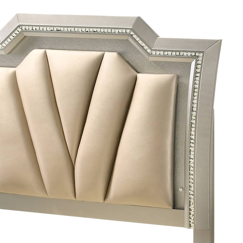Full Wooden Bed with Diagonal Tufted Padded Headboard and Low Footboard