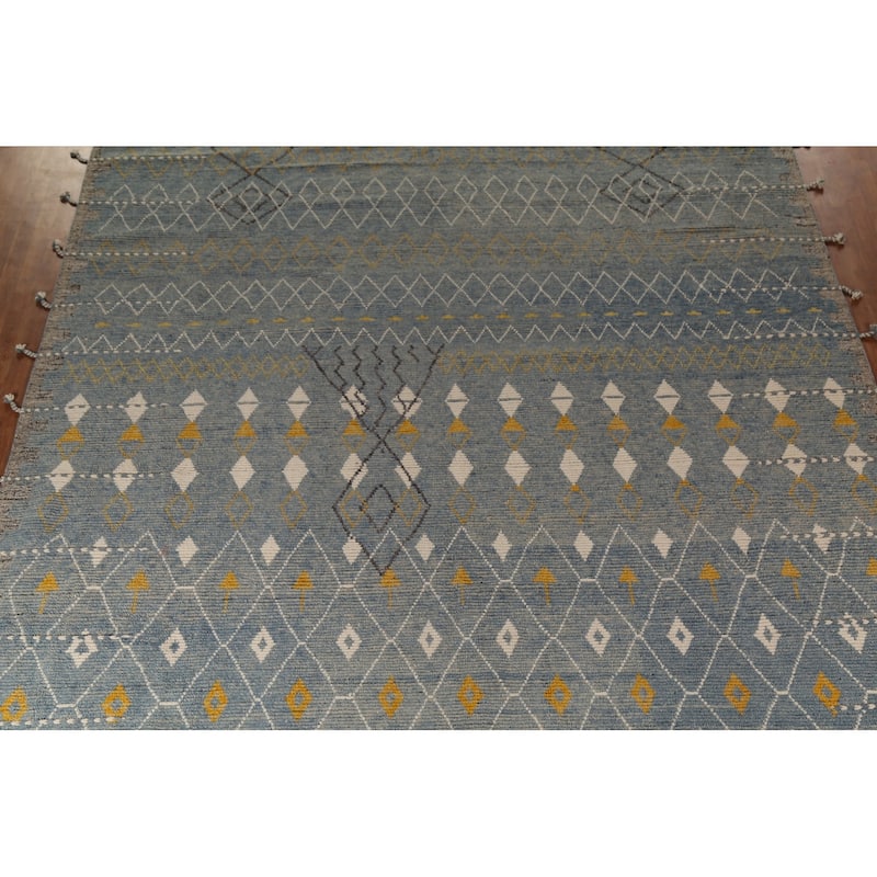Grey Blue Moroccan Palace Size Area Rug Hand-Knotted Wool Carpet - 11'10"x 16'5"