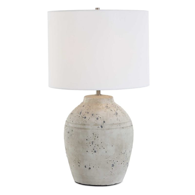 Porch & Den Distressed White Ceramic Nickel Linen Shade Vase Table Lamp