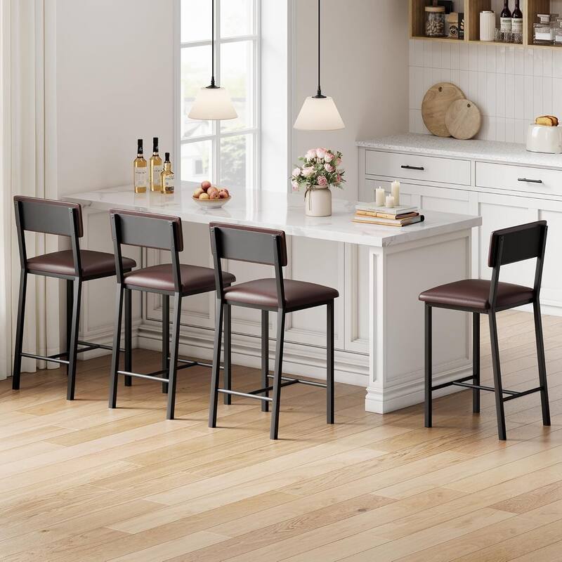 Upholstered PU Leather Counter Bar Stools Set of 4 for Kitchen Island, Bar