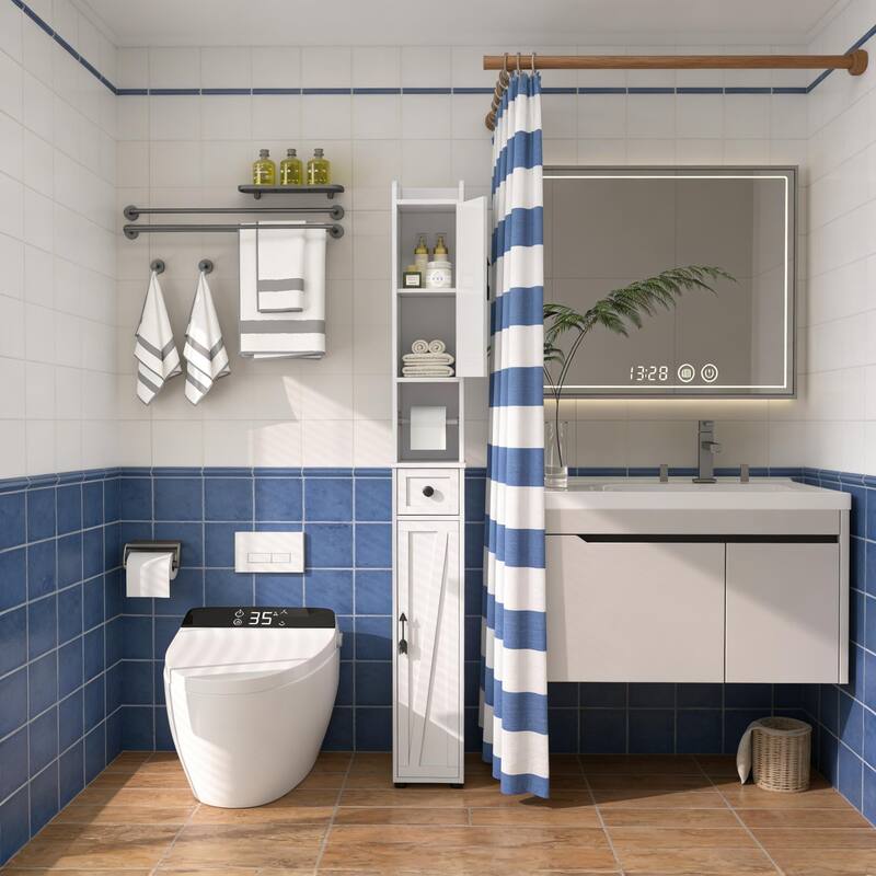 Javlergo Bathroom Tall Cabinet with Adjustable Shelves Floor Narrow Slim Storage Cabinet for Small Space