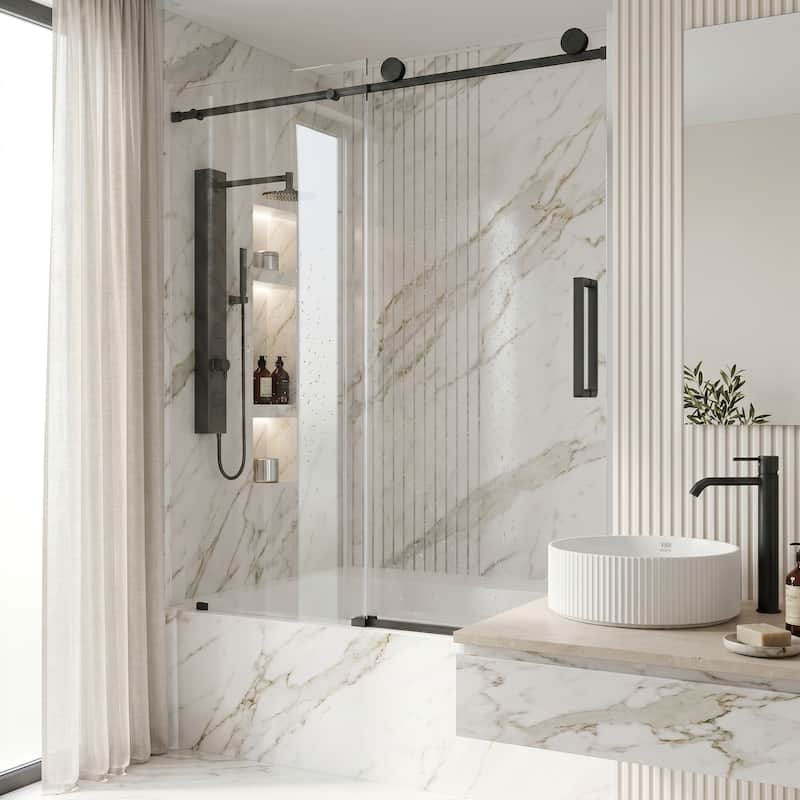 VIGO Elan 56" to 60" W x 66" H Frameless Sliding Tub Door in Matte Black