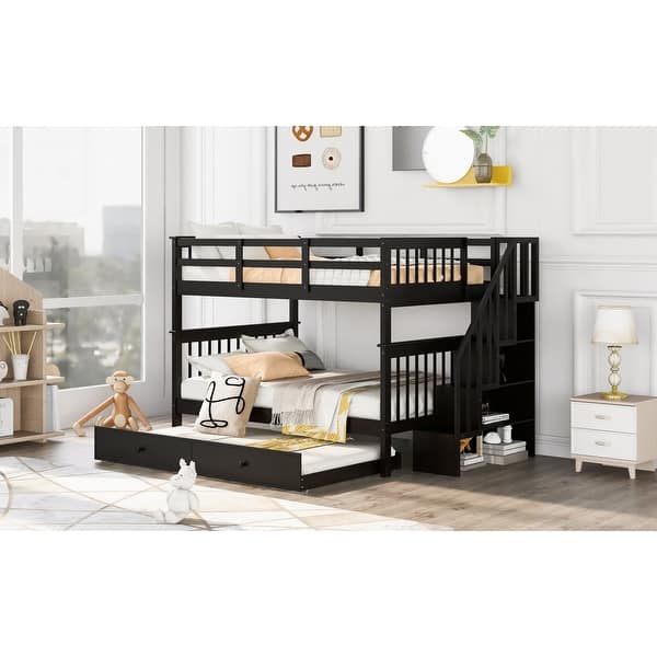 slide 2 of 42, Multifunctional Design Bunk Bed with Twin size Trundle, Maximized Storage Space, Sturdy and Durable