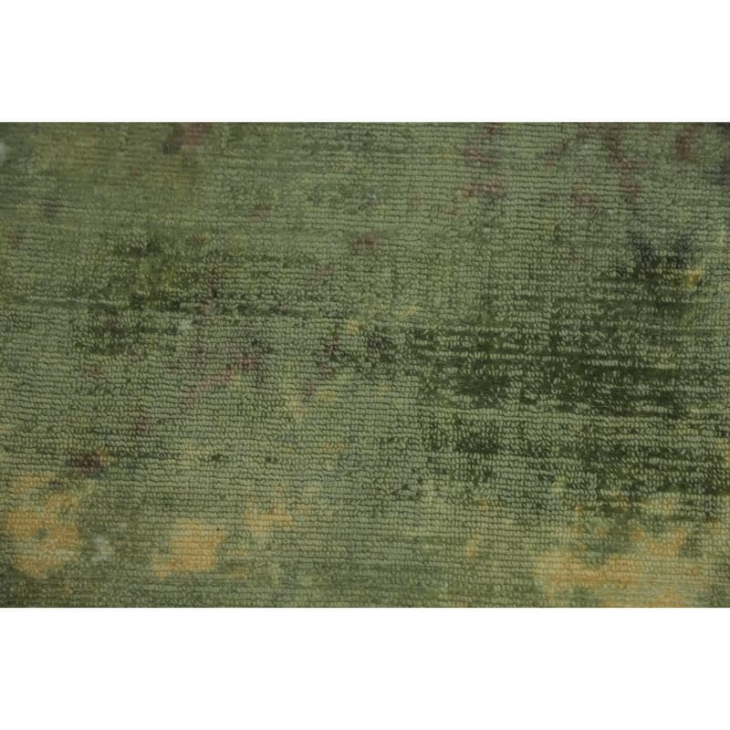 Hand-knotted Modern Silk Green Abstract Oriental Area Rug - 7' 11'' X 4' 11''