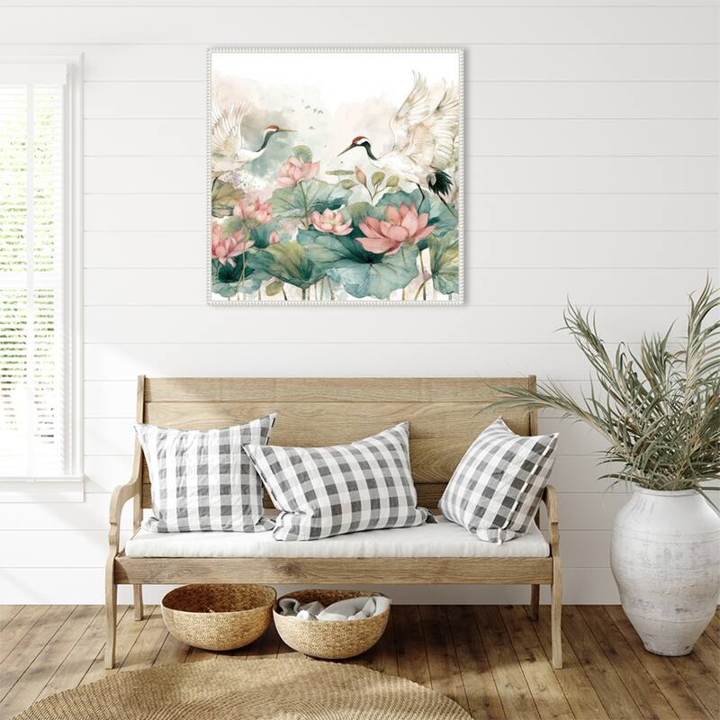 Crane and Lotus Dance by Tradelink inhouse artist Framed Canvas Wall Art Print
