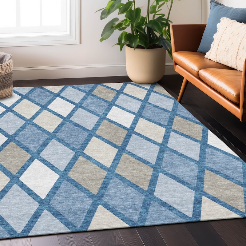 Machine Washable Indoor/ Outdoor Chantille Diamond Prism Rug
